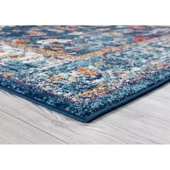 Navy Bordered Pattern Area Rug, 5x7