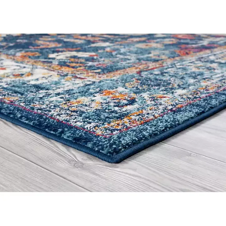 Navy Bordered Pattern Area Rug, 5x7