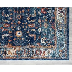 Navy Bordered Pattern Area Rug, 5x7