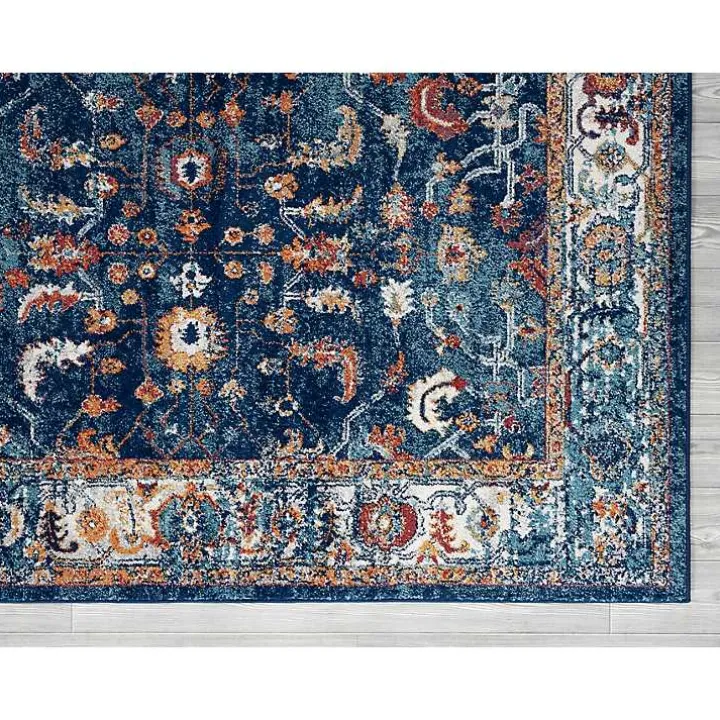 Navy Bordered Pattern Area Rug, 5x7