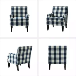 Navy Buffalo Check Upholstered Armchair