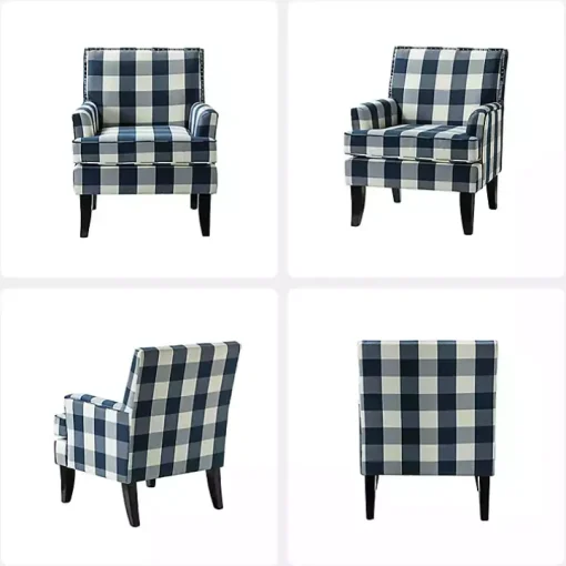Navy Buffalo Check Upholstered Armchair