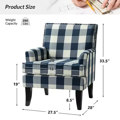 Navy Buffalo Check Upholstered Armchair