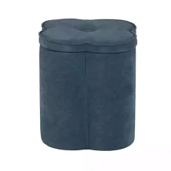 Navy Chenille Flower Storage Ottoman