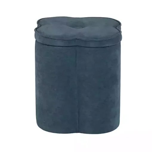 Navy Chenille Flower Storage Ottoman