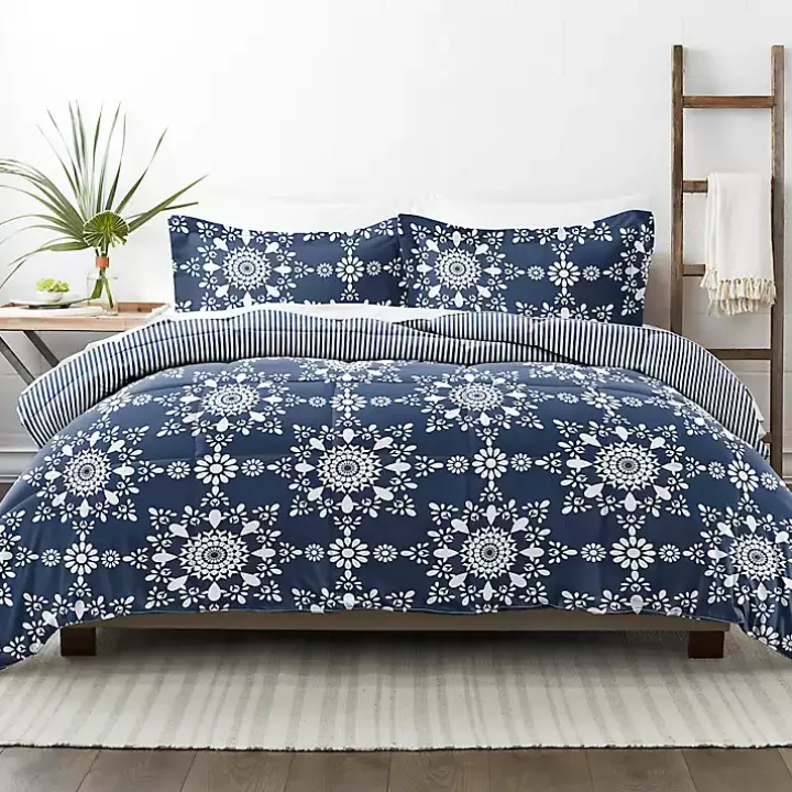 Navy Daisy Medallion Twin 3-pc. Comforter Set