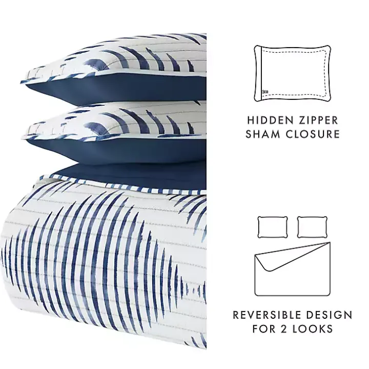 Navy Diamond Line Reversible 3-pc. Queen Quilt Set