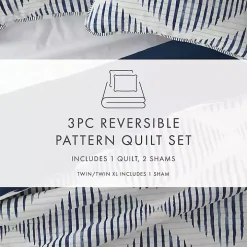 Navy Diamond Line Reversible 3-pc. Queen Quilt Set