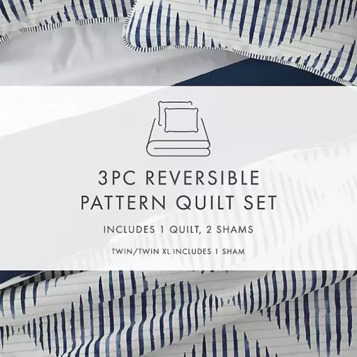Navy Diamond Line Reversible 3-pc. Queen Quilt Set