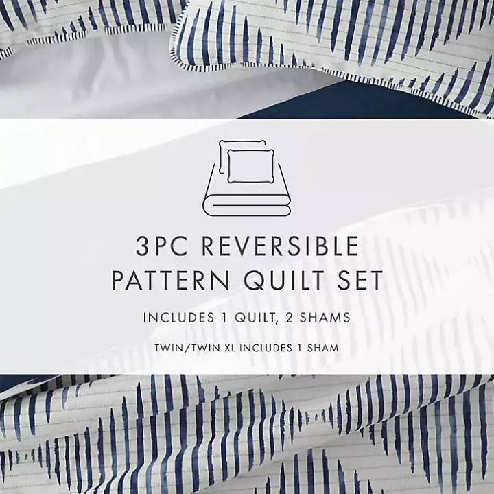 Navy Diamond Line Reversible 3-pc. Queen Quilt Set