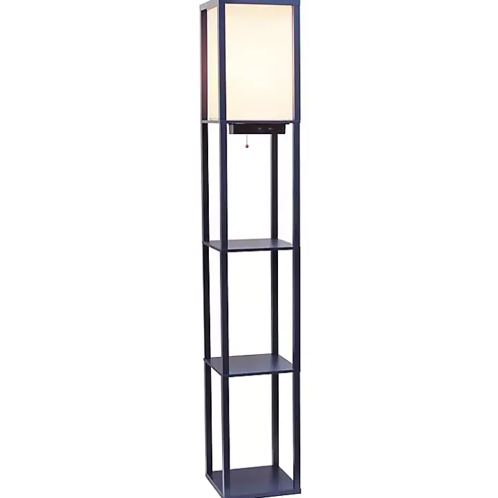 Navy Etagere Shelf Charging Floor Lamp