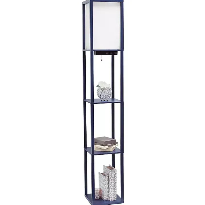 Navy Etagere Shelf Charging Floor Lamp
