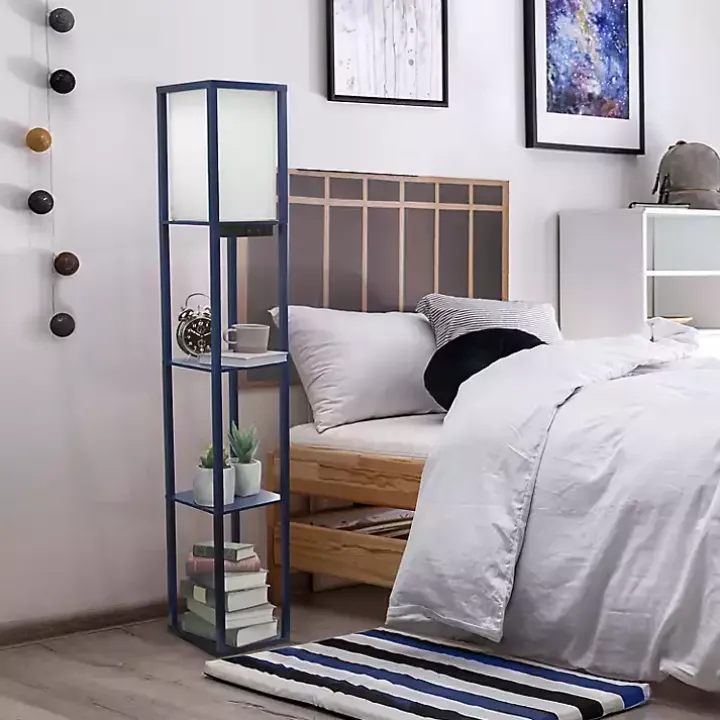 Navy Etagere Shelf Charging Floor Lamp
