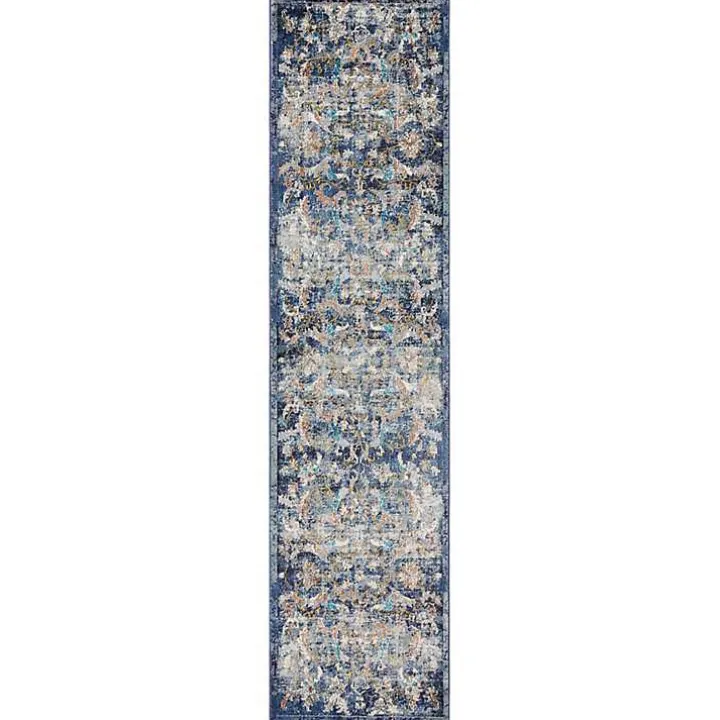 Navy Faded Floral Area Rug, 2x9
