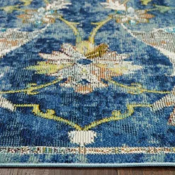Navy Faded Floral Area Rug, 2x9