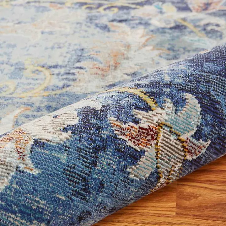 Navy Faded Floral Area Rug, 2x9