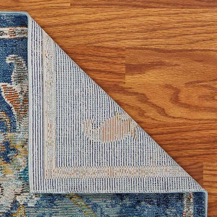 Navy Faded Floral Area Rug, 2x9