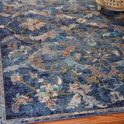 Navy Faded Floral Area Rug, 2x9