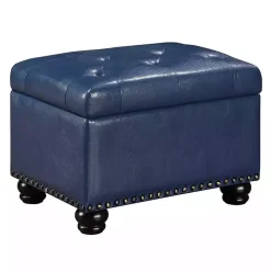 Navy Faux Leather Jessy Storage Ottoman