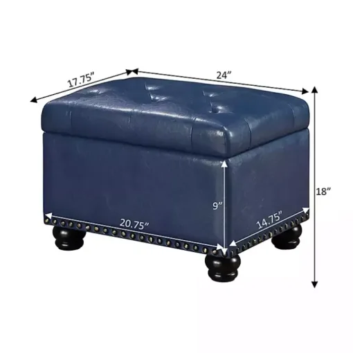 Navy Faux Leather Jessy Storage Ottoman