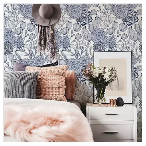 Navy Floral Garden Peel & Stick Wallpaper