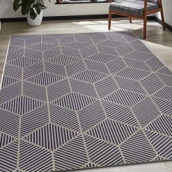 Navy Geometric Washable Area Rug, 5x7
