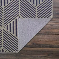 Navy Geometric Washable Area Rug, 5x7