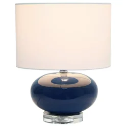 Navy Glass Short Oval Table Lamp