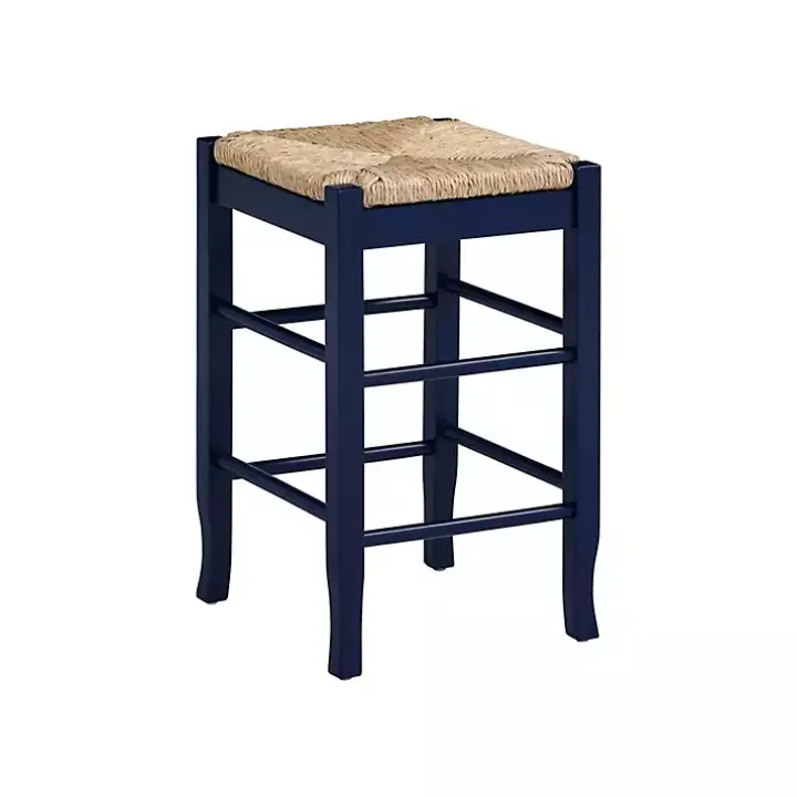 Navy Handwoven Square Wooden Counter Stool