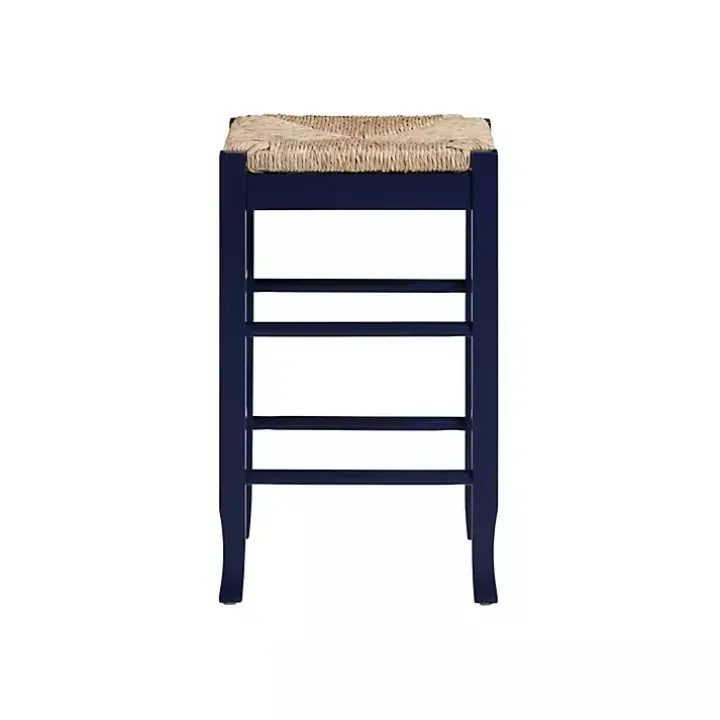 Navy Handwoven Square Wooden Counter Stool