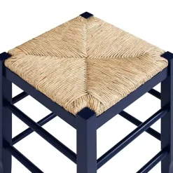 Navy Handwoven Square Wooden Counter Stool