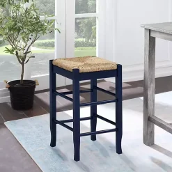 Navy Handwoven Square Wooden Counter Stool