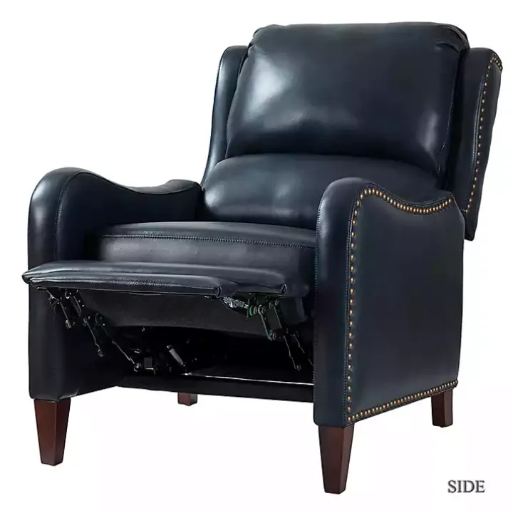 Navy Leather Nailhead Traditional Recliner