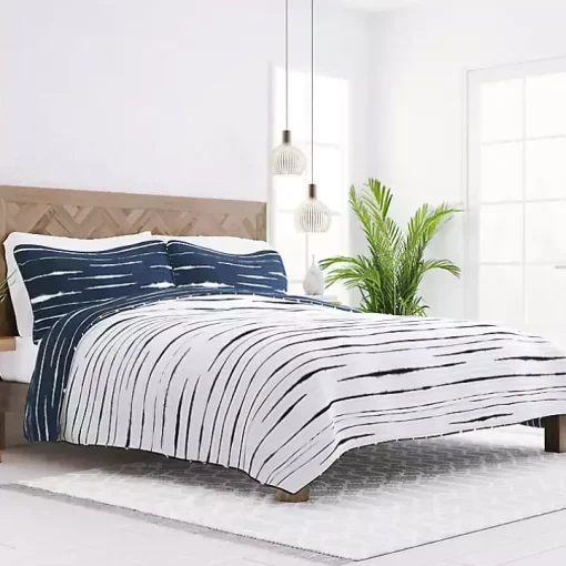 Navy Linear Reversible 2-pc. Twin Quilt Set