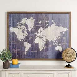 Navy Old World Map Framed Art Print
