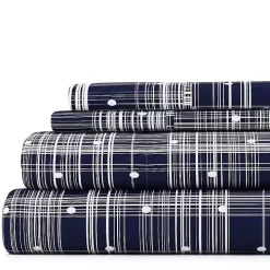 Navy Plaid Polka Dot 3-pc. Twin Sheet Set