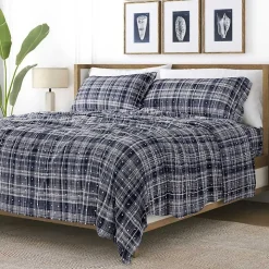 Navy Plaid Polka Dot 3-pc. Twin Sheet Set