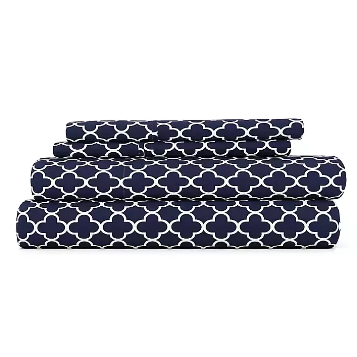 Navy Quatrefoil 4-pc. King Sheet Set