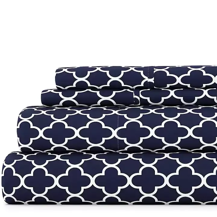 Navy Quatrefoil 4-pc. King Sheet Set