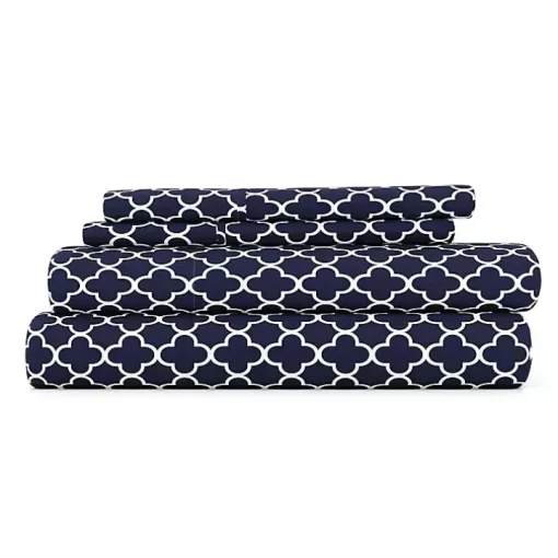 Navy Quatrefoil 3-pc. Twin Sheet Set