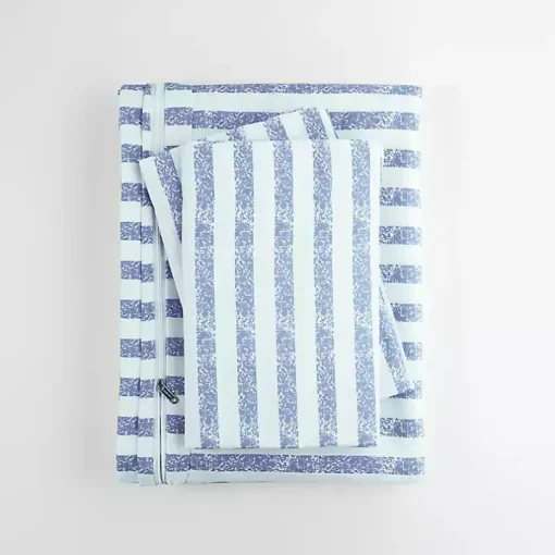 Navy Rugged Stripes Puffed 3-pc. Queen Duvet Set