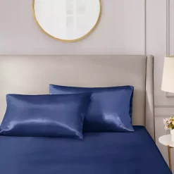 Navy Satin King 2-pc. Pillow Case Set