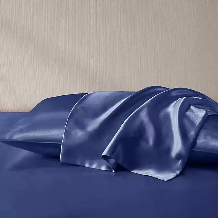 Navy Satin Standard 2-pc. Pillow Case Set