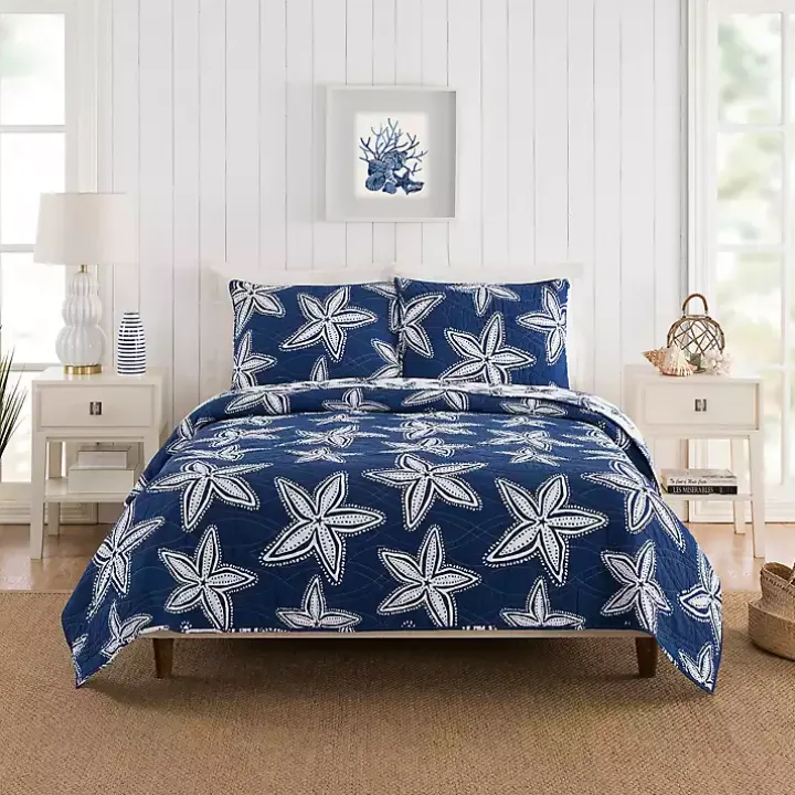 Navy Sea Star 2-pc. Twin Quilt Set