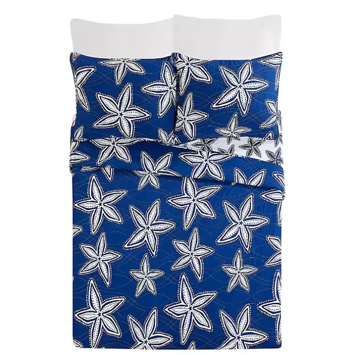 Navy Sea Star 2-pc. Twin Quilt Set