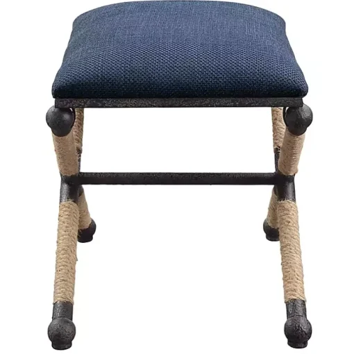 Navy Seat and Black Metal Ottoman