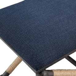 Navy Seat and Black Metal Ottoman