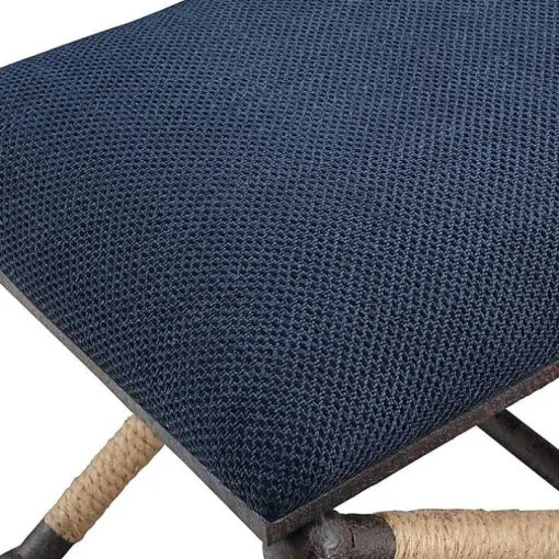 Navy Seat and Black Metal Ottoman