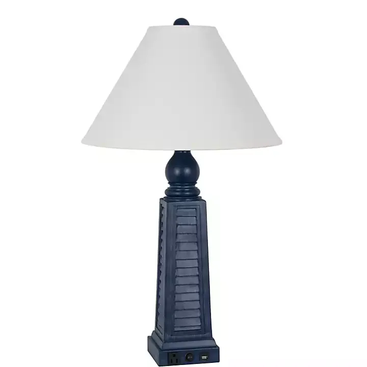 Navy Shutter Charging Table Lamps, Set of 2