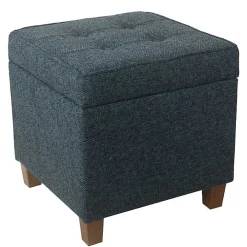 Navy Tufted Upholstered Storage Ottoman